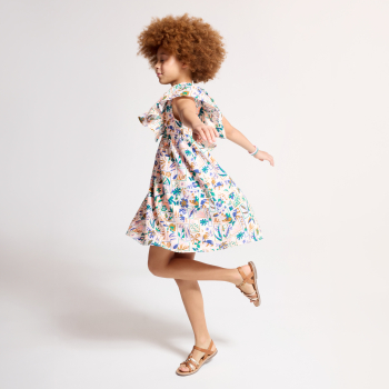 فستان بناتي بيج مطبوع بأكمام قصيرة مكشكشة